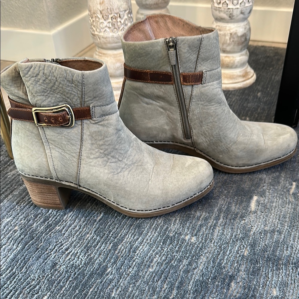 Gray Leather Ankle Boots